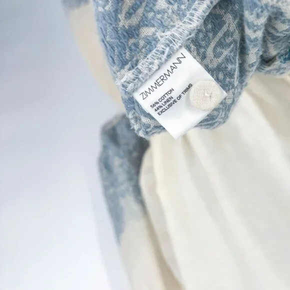 Zimmermann Helm Split Neck Jacquard Fringe Tassel Linen Lace Mini Dress - Picture 12 of 12